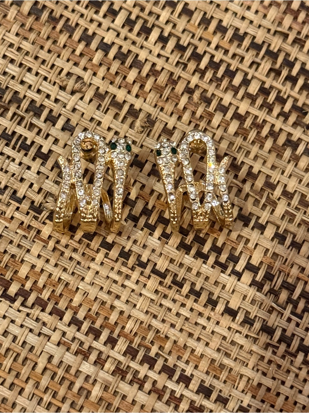 New Gold Crystal Snake Huggie Earrings - Women Jewelry. Rhinestone and emerald.